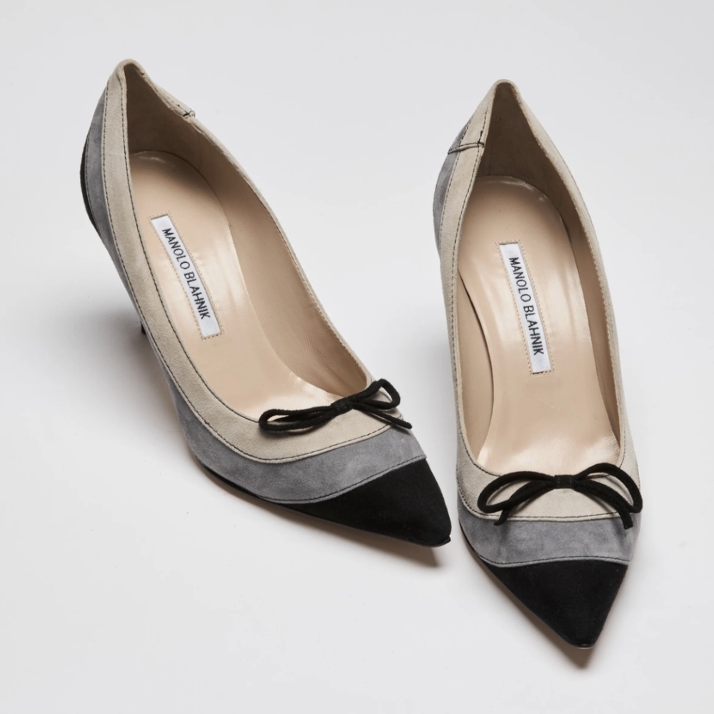 MANOLO BLAHNIK* grey black beige suede leather pump size 40 3" heel